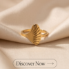 Seashell Signet Ring — Gold-Tone Stainless Steel, Sculpted Fan Design