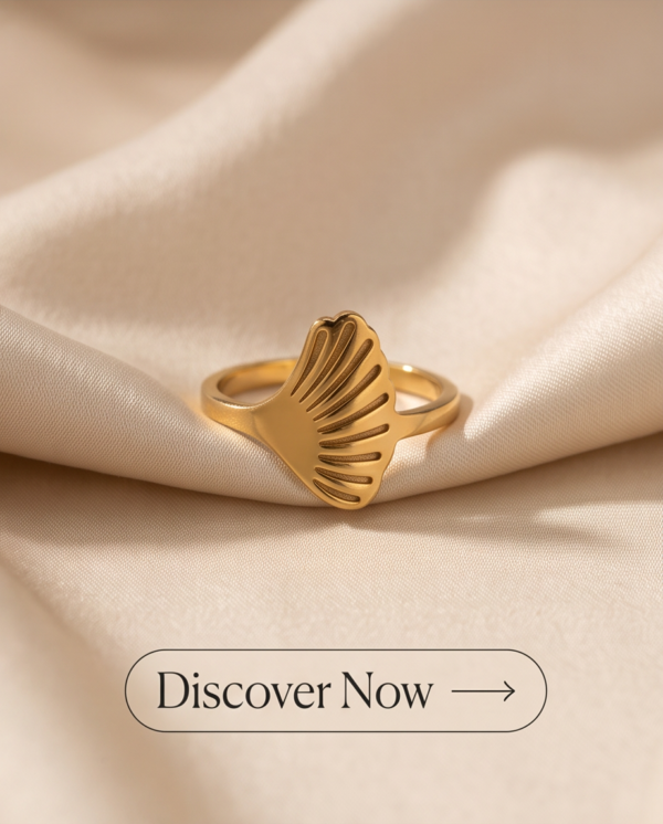 Seashell Signet Ring — Gold-Tone Stainless Steel, Sculpted Fan Design