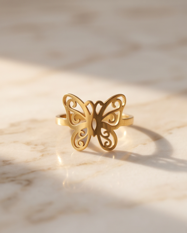 Openwork Butterfly Ring — Gold-Tone Stainless Steel, Filigree Design