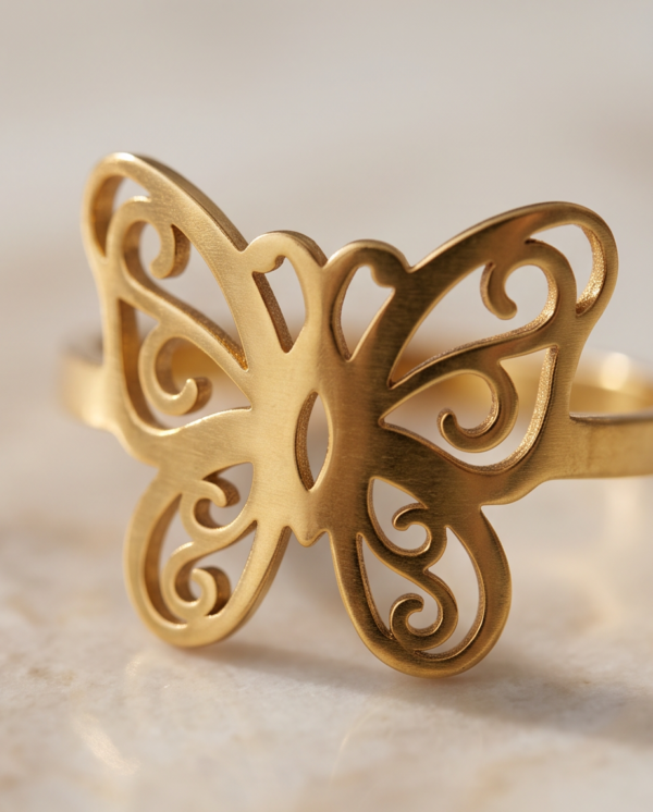 Openwork Butterfly Ring — Gold-Tone Stainless Steel, Filigree Design
