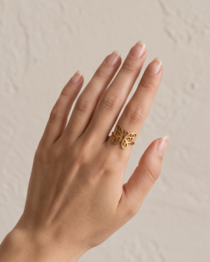 Openwork Butterfly Ring — Gold-Tone Stainless Steel, Filigree Design