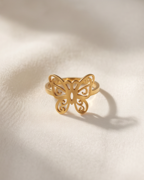 Openwork Butterfly Ring — Gold-Tone Stainless Steel, Filigree Design