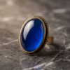 Oval Sapphire-Blue Stone Statement Ring — Vintage Copper Tone, Adjustable