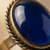 Oval Sapphire-Blue Stone Statement Ring — Vintage Copper Tone, Adjustable