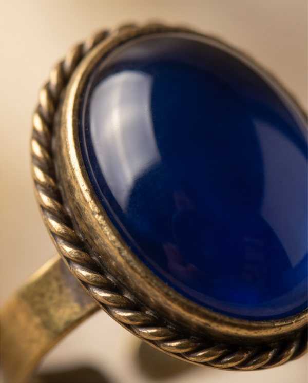 Oval Sapphire-Blue Stone Statement Ring — Vintage Copper Tone, Adjustable