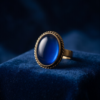Oval Sapphire-Blue Stone Statement Ring — Vintage Copper Tone, Adjustable