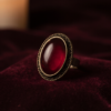 Deep Red Oval Cabochon Statement Ring — Antique Copper Tone, Adjustable