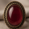 Deep Red Oval Cabochon Statement Ring — Antique Copper Tone, Adjustable