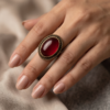 Deep Red Oval Cabochon Statement Ring — Antique Copper Tone, Adjustable