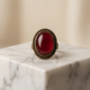 Deep Red Oval Cabochon Statement Ring — Antique Copper Tone, Adjustable