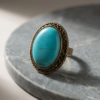 Large Turquoise Oval Statement Ring — Antique Copper Tone, Adjustable