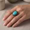 Large Turquoise Oval Statement Ring — Antique Copper Tone, Adjustable