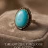 Large Turquoise Oval Statement Ring — Antique Copper Tone, Adjustable