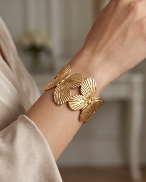 img_1083 Butterfly Open Cuff Bracelet — Gold-Tone Stainless Steel, Adjustable