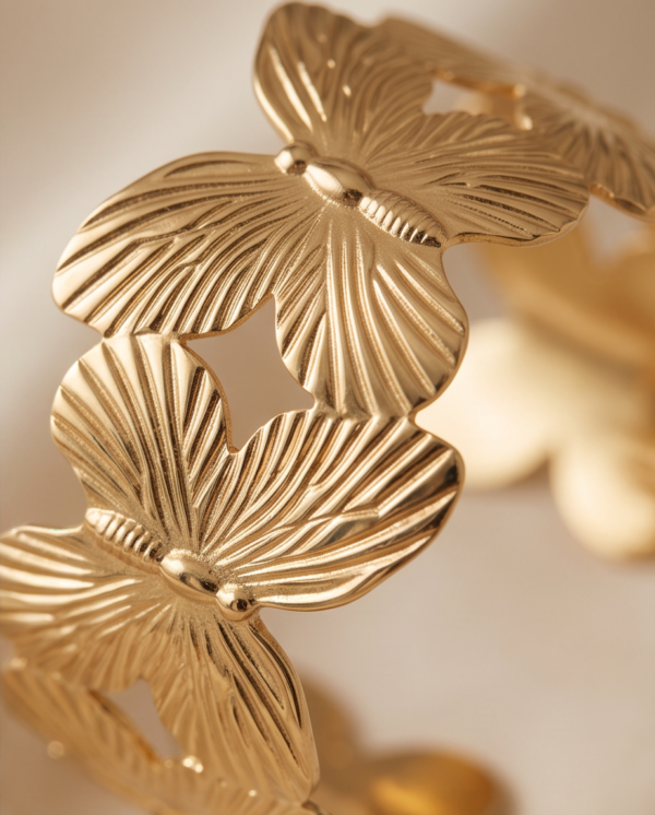 img_1086 Butterfly Open Cuff Bracelet — Gold-Tone Stainless Steel, Adjustable