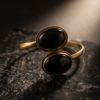 Double Black Stone Bypass Cuff Bracelet — Antique Copper Tone, Adjustable
