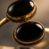 Double Black Stone Bypass Cuff Bracelet — Antique Copper Tone, Adjustable