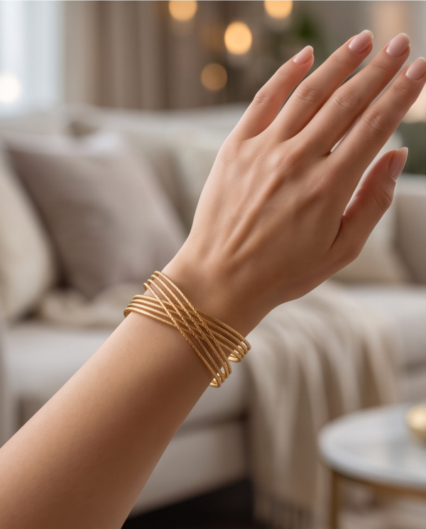 Multi-Strand Twisted Cable Cuff Bracelet — Gold-Tone Stainless Steel, Open Design