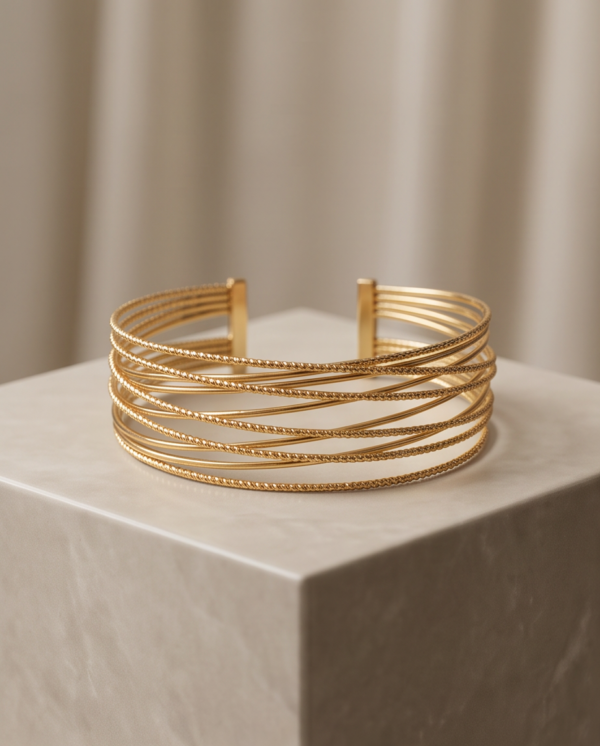 Multi-Strand Arm Cuff Armlet — Gold-Tone Stainless Steel, Adjustable