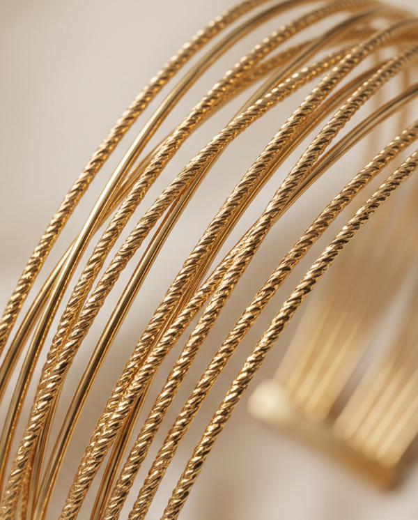 Multi-Strand Arm Cuff Armlet — Gold-Tone Stainless Steel, Adjustable
