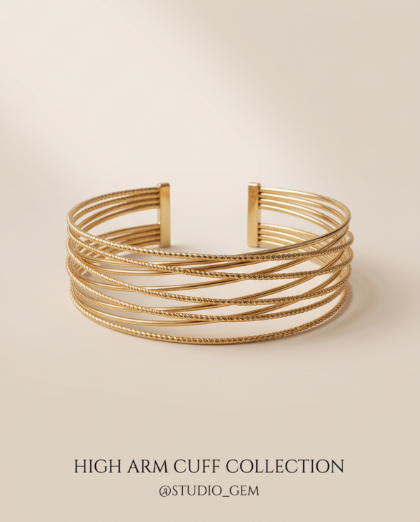 Multi-Strand Arm Cuff Armlet — Gold-Tone Stainless Steel, Adjustable