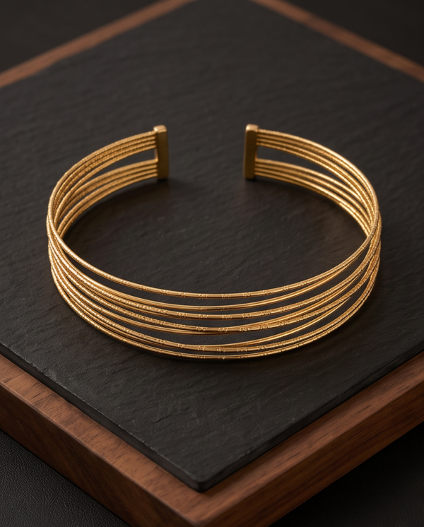Multi-Strand Collar Necklace — Gold-Tone Stainless Steel, Layered Choker