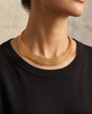 Multi-Strand Collar Necklace — Gold-Tone Stainless Steel, Layered Choker