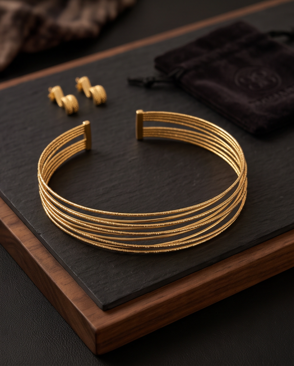 Multi-Strand Collar Necklace — Gold-Tone Stainless Steel, Layered Choker