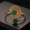 Green Stone Crescent Arm Cuff — Antique Copper Tone, Adjustable Armlet