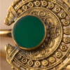 Green Stone Crescent Arm Cuff — Antique Copper Tone, Adjustable Armlet