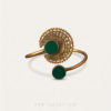 Green Stone Crescent Arm Cuff — Antique Copper Tone, Adjustable Armlet