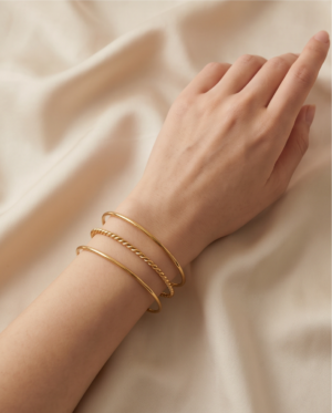 Thin Stacking Cuff Bracelet Set (3 Pieces) — Gold-Tone Stainless Steel, Open Bangles