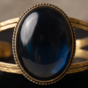 Blue Oval Stone Split-Band Cuff Bracelet — Antique Copper Tone, Adjustable