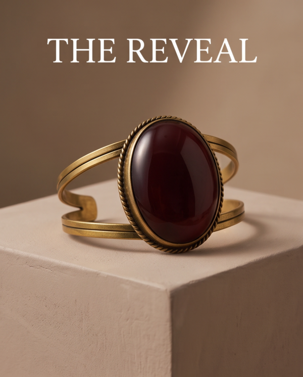 Red Oval Stone Split-Band Cuff Bracelet — Antique Copper Tone, Adjustable