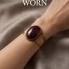 Red Oval Stone Split-Band Cuff Bracelet — Antique Copper Tone, Adjustable