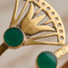 Green Stone Lotus Fan Bypass Cuff Bracelet — Antique Copper Tone, Adjustable