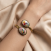 Multicolour Inlay Stone Bypass Cuff Bracelet — Antique Copper Tone, Adjustable