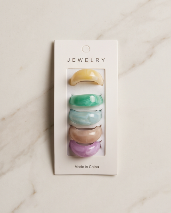 Chunky Marbled Acrylic Ring — Pastel Resin Dome Band (Sold Individually)