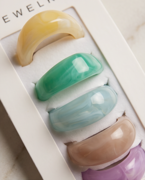 Chunky Marbled Acrylic Ring — Pastel Resin Dome Band (Sold Individually)