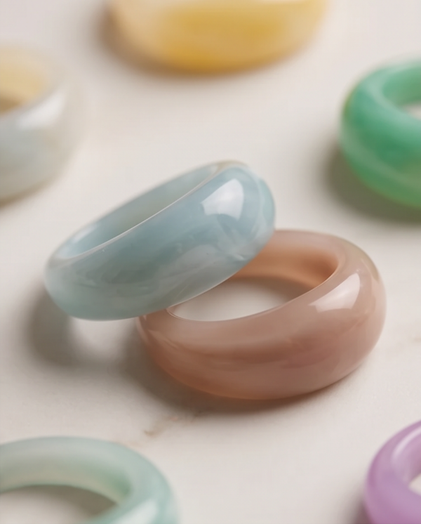 Chunky Marbled Acrylic Ring — Pastel Resin Dome Band (Sold Individually)
