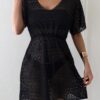 Crochet Lace Beach Cover-Up Dress — Black, Drawstring Waist