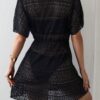 Crochet Lace Beach Cover-Up Dress — Black, Drawstring Waist