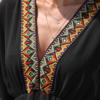 Embroidered Trim Beach Cover-Up Dress — Black Chiffon with Aztec Detail