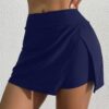 Wrap Swim Skirt with Built-In Shorts — Navy High-Waisted Skirted Bikini Bottom