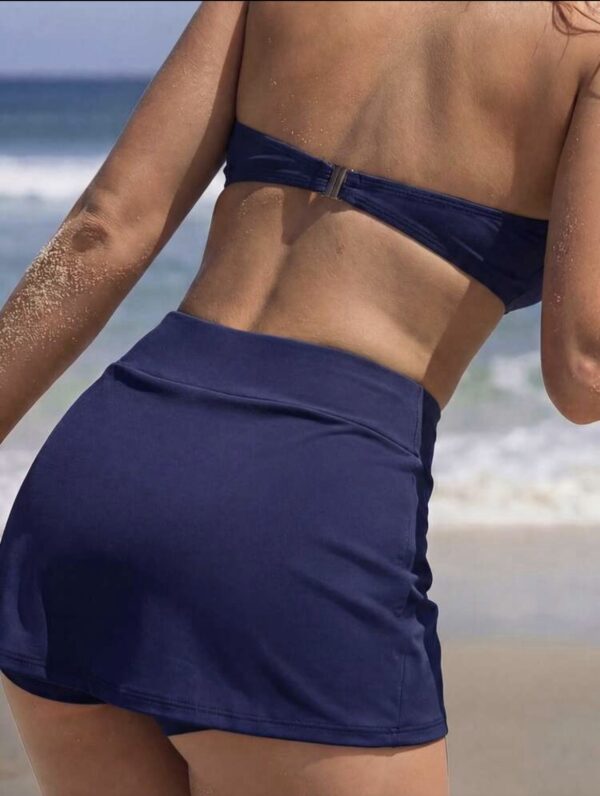 Wrap Swim Skirt with Built-In Shorts — Navy High-Waisted Skirted Bikini Bottom