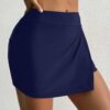 Wrap Swim Skirt with Built-In Shorts — Navy High-Waisted Skirted Bikini Bottom