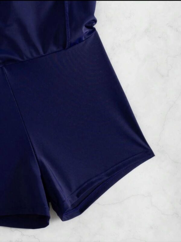 Wrap Swim Skirt with Built-In Shorts — Navy High-Waisted Skirted Bikini Bottom