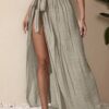 Wrap Maxi Beach Cover-Up Skirt — Sage Green, Side Tie Sarong
