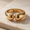 Chunky Dome Cuff Bracelet — Gold-Tone Stainless Steel, Hinged Spring Opening