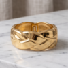 Wide Braided Dome Cuff Bracelet — Gold-Tone Stainless Steel, Hinged Opening